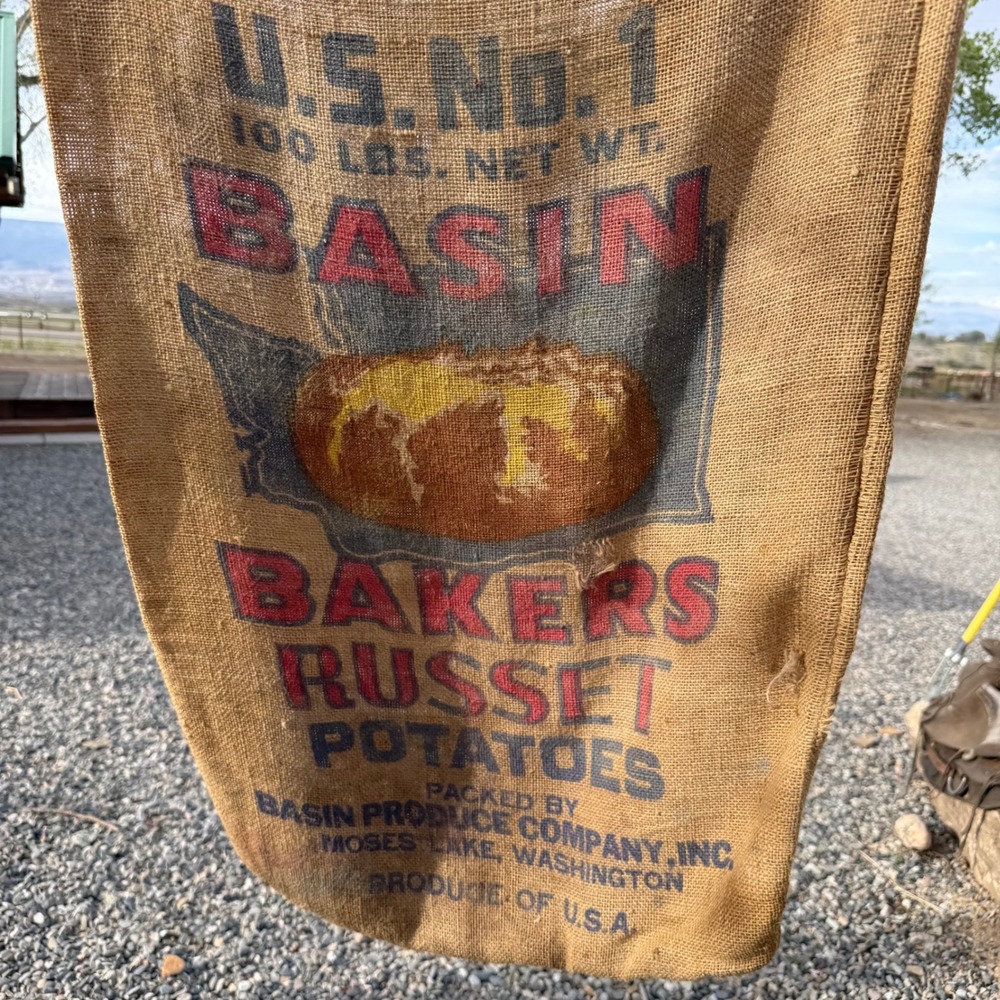 Basin Produce Co Burlap Potato Sack Brown Bakers Russet Potatoes Vintage